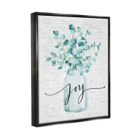 Stupell Industries Aqua Blue Plant Leaves In Jar Joy Text Design Canvas Wall Art By Lettered And Lined