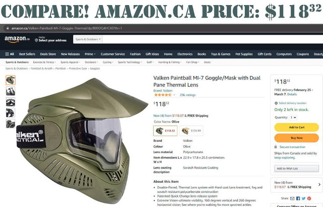 New VALKEN DUAL PANE MI-7 PAINTBALL GOGGLE MASK with Thermal Lens - only $49.95 in Paintball - Image 3