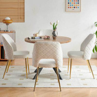Mercer41 Chic Off White Faux Fur Dining Chairs With Metal Legs, Set Of 2 Upholstered Hollow Back Chairs