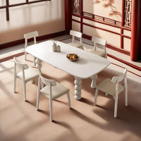 PULOSK 6 - Person White Stone Rectangular Dining Table Set