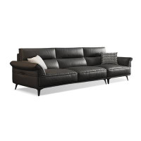 Crafts Design Trade 108.27" Black Genuine Leather Modular Sofa cushion couch