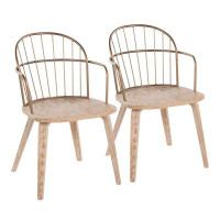 LumiSource Riley Farmhouse Arm Chair In Whitewashed Wood And Antique Copper Metal - Set Of 2
