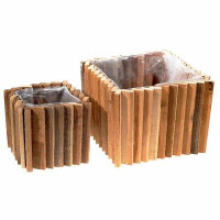 Millwood Pines Square Domino Wood Blocks Planter With Liner (Set Of 2)