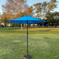 Arlmont & Co. Lotus 7.5ft Hexagon Market Umbrella With Stand/base-blue Colour