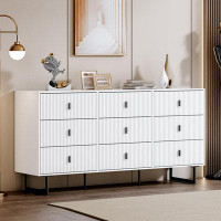 Rubbermaid White 9 Drawer Dresser For Bedroom, Large Double Dresser With Wide Drawers, Modern Chest Of Drawers,Storage O