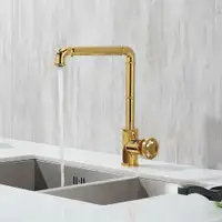 Industrial Gold 1-Hole Kitchen Faucet Pipe Faucet Brass Single Handle