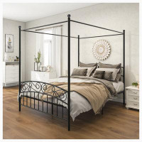 Winston Porter Metal CaNopy Bed Frame with Headboard and Footboard