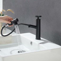 Industrial Pipe 1-Hole Pull Out Bathroom Sink Faucet Matte Black 1-Handles Solid Brass ( other matching Faucets )