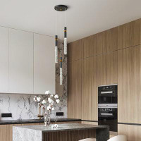 Mercer41 Nashom - Black Modern Dining Room Light Fixtures Ceiling Dimmable LED Crystal Pendant Light