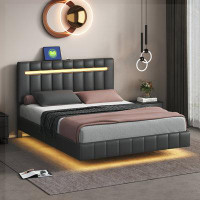 Ivy Bronx Floating Bed Frame with LED Lights and USB Charging