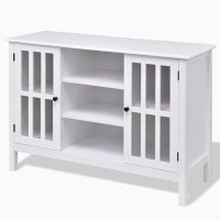 Ebern Designs White Wood Sofa Table Console Cabinet With Tempered Glass Panel Doors