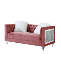 House of Hampton Joeley Loveseat W/2 Pillows In Pink Velvet LV00328