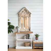 House of Hampton 35.5" X 14" X 32" Distressed White And Natural Wood Shelf Tray, French Country Console Table
