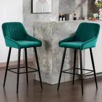 Mercer41 Breandrea Elegant Velvet Barstools with Back - 2-pcs for Modern Kitchen & Living Room