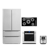Cosmo 4 Pieces Kitchen Package with French Door Refrigerator & 36" Electric Cooktop & Wall Oven