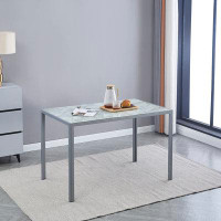 Wrought Studio Wrought Studio Rectangular Glass Dining Table With Grey Mable Effect Tempered Glass Top And Metal Leg For