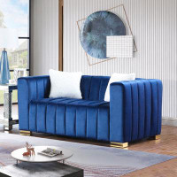 Mercer41 Navy Blue Channel Sofa, A Modern Take On Traditional Chesterfield Loveseat