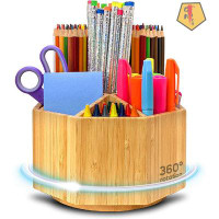 GN109 Rotating Pencil Holder, Bamboo Pen Holder, Art Supply Organizer, Pencil Organizer That Holds 325-Plus Pencils, Pen
