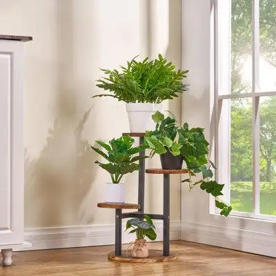 Arlmont & Co. Arlmont & Co. 3 Tier Tall Plant Stand Metal Wood Shelf Holder For Indoor, Outdoor Corner Display Rack Flow
