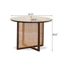 Great Deals Trading 53.15" Brown Round Solid Wood Rattan Dining Table