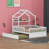Harper Orchard Wooden Full Size House Bed With Twin Size Trundle