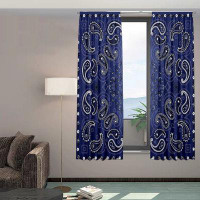 East Urban Home Paisley Window Drapes Curtain Blue Bandana Rod Pocket Drapes Curtain For Living Room Home Decor 2 Panels