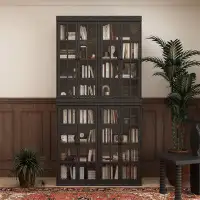 Latitude Run® Double-Stacked Glass Door Bookcase - 94.9"H X 47.2"W X 16.1"D With 16 Shelves