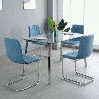hanada 5-Piece Table Set With Clear Tempered Glass Table Top And Electroplated Metal Legs