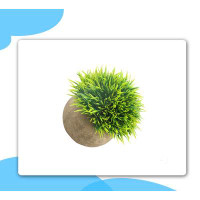 Primrue Mini Artificial Plants, Plastic Fake Green Grass Faux Greenery Topiary Shrubs With Grey Pots