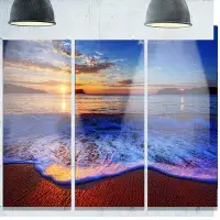 Design Art 'Blue Waves on Sandy Beach' 3 Piece Photographic Print on Metal Set