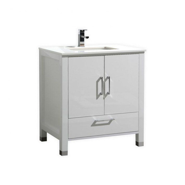 24, 30, 36, 40, 48, 60, 72 & 84 In High Gloss White Single Sink Vanity w White Countertop (60 & 84 Has a Double Sink)KBQ in Cabinets & Countertops - Image 2