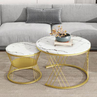 Mercer41 Nesting Coffee Table with Marble Grain Table Top and Iron Frame