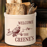 August Grove Woodfin Personalized Perched Cardinal Welcome Ceramic Pot Planter