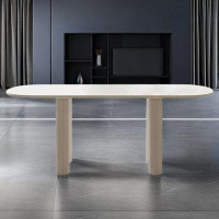 Hokku Designs 70.87" Pine Solid Wood Oval White Dining Table