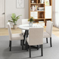hanada Five-piece dining set with imitation marble round tabletop and 4 chairs
