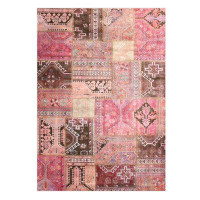 Rugpera Albanie Pink And Brown Color Patchwork Design Carpet Machine Woven Polyester & Cotton Yarn Area Rug037028A