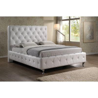 Rosdorf Park Rosdorf Park Studio Stella Crystal Tufted White Modern Bed With Upholstered Headboard - King Size