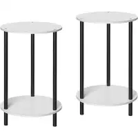 Ebern Designs Ebern Designs Small End Tables Set Of 2, Round Bamboo Side Tables With Metal Frame, 2-Tier Coffee Tables N