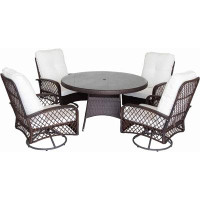 Wildon Home® 7 Piece Outdoor Dining Set 53.1 inch Round Tempered Glass Top Table with 6 Swivel Chair