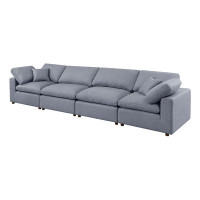 syan 4Seater Linen Upholstered Sofa With Square Armrests