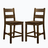 Wenty Set Of 2 Rustic Style Wooden Counter Height Side Chairs In Rustic Oak