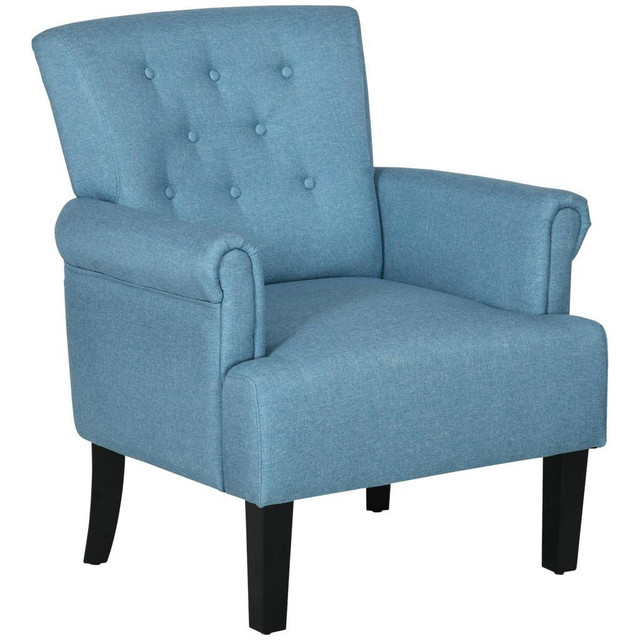 ARMCHAIR, FABRIC ACCENT CHAIR, MODERN LIVING ROOM CHAIR WITH WOOD LEGS AND ROLLED ARMS FOR BEDROOM, BLUE in Chairs & Recliners - Image 2