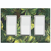 WorldAcc Metal Light Switch Plate Outlet Cover (Green Jungle Plant Leaves - Triple Rocker)