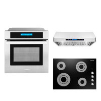 Cosmo 3 Piece Kitchen Package With 30" Electric Cooktop 30" Under Cabinet Range Hood 24" Single Electric Wall Oven