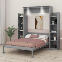 Red Barrel Studio Queen Size Murphy Bed Wall Bed With Shelves And LED Lights
