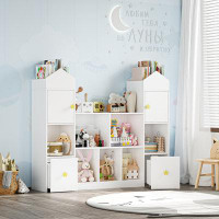 HOMECHO 54.5"W Storage Bookcase, White Cube Bookcase with Removable Drawers