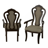 Canora Grey 25 Inch Handcrafted Dining Armchair, Open Fiddle Back, Set Of 2, Solid Wood Dark Walnut Frame