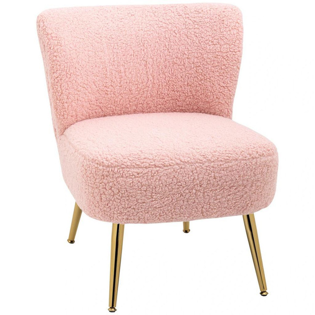 LOUNGE CHAIR FOR BEDROOM LIVING ROOM CHAIR WITH SOFT UPHOLSTERY AND GOLD LEGS PINK in Chairs & Recliners