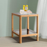 Latitude Run® Wooden side table with tempered glass for living room