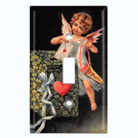 WorldAcc Metal Light Switch Plate Outlet Cover (Valentine Angel Cupid Vintage Cherub Heart Love Letter Black  - Single T